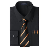 Men's Shirt with Tie Handkerchief Set - 01-BLACK/GOLD 