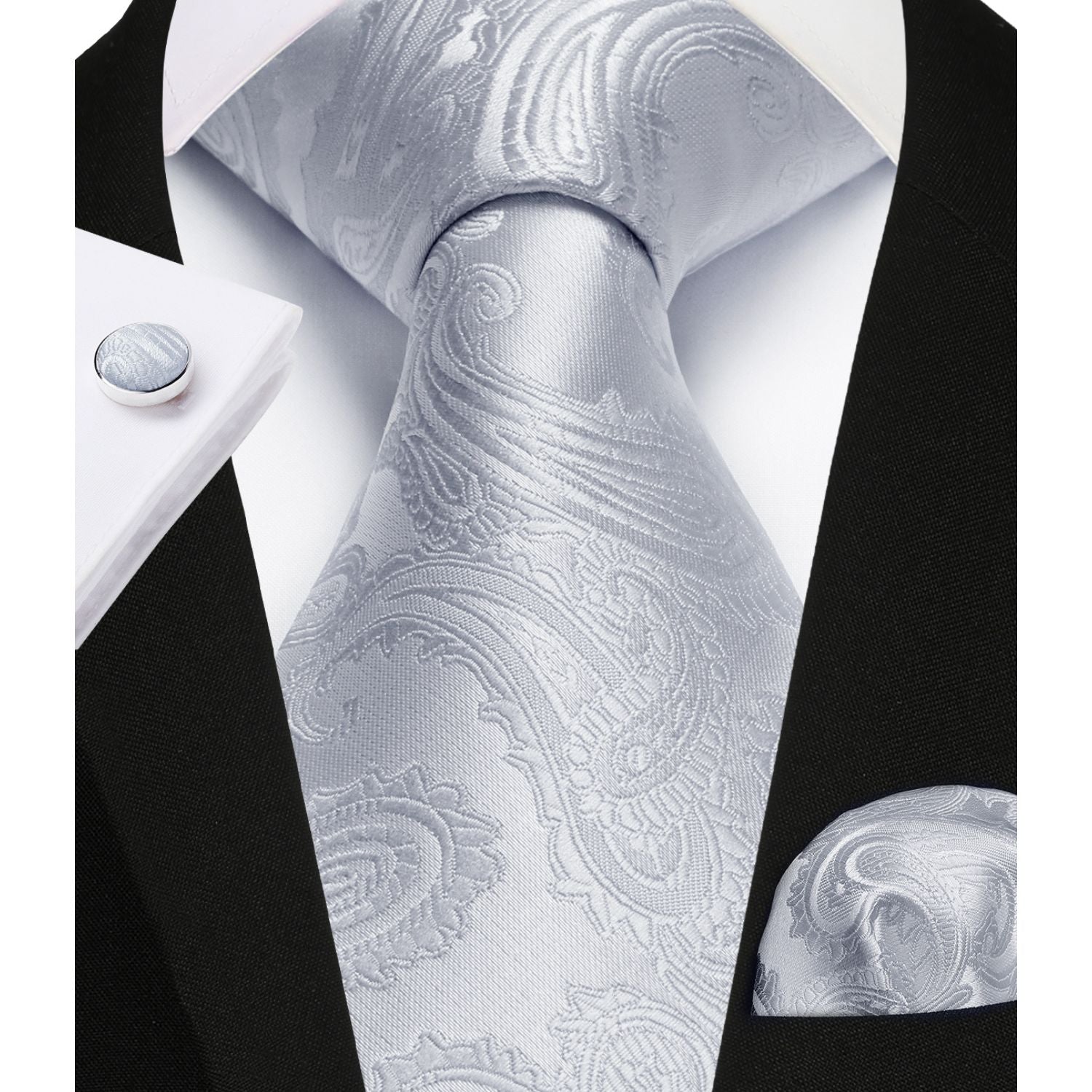 Solid Tie Handkerchief Cufflinks - SILVER