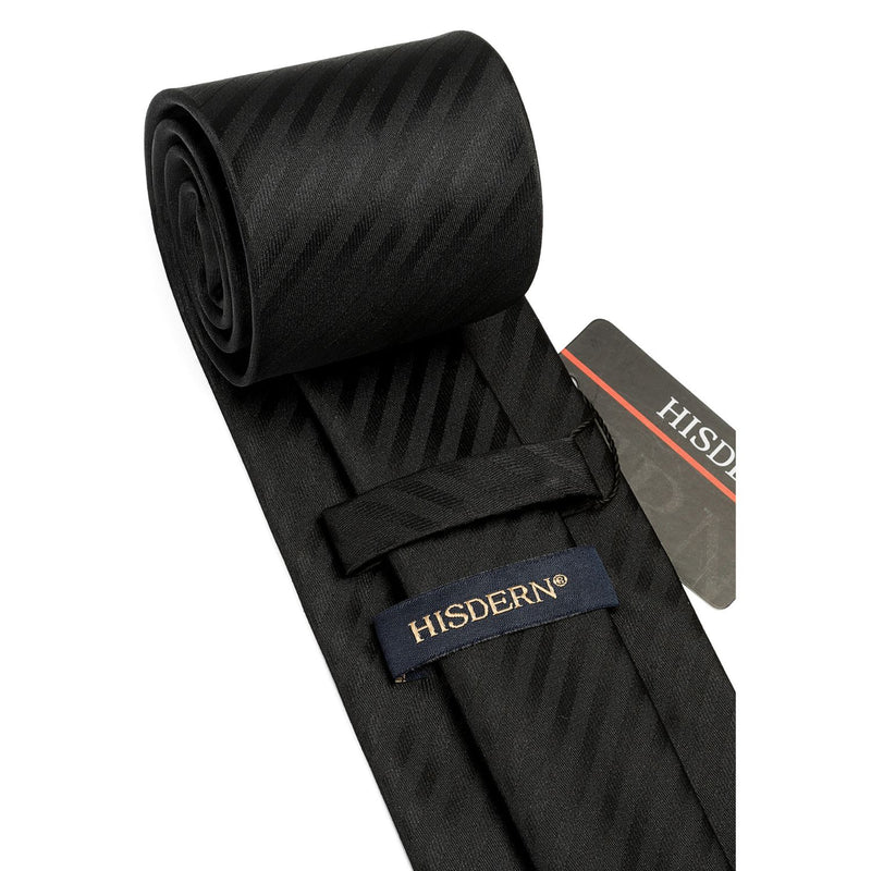 Stripe Tie Handkerchief Set - 7-BLACK 