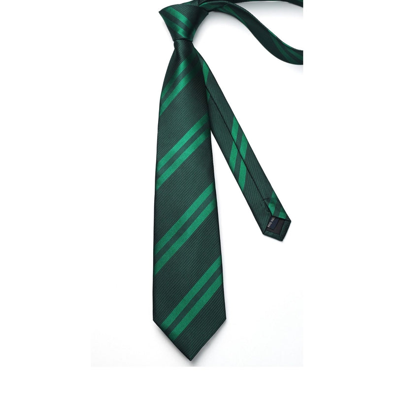 Stripe Tie Handkerchief Set - GREEN/BLACK 