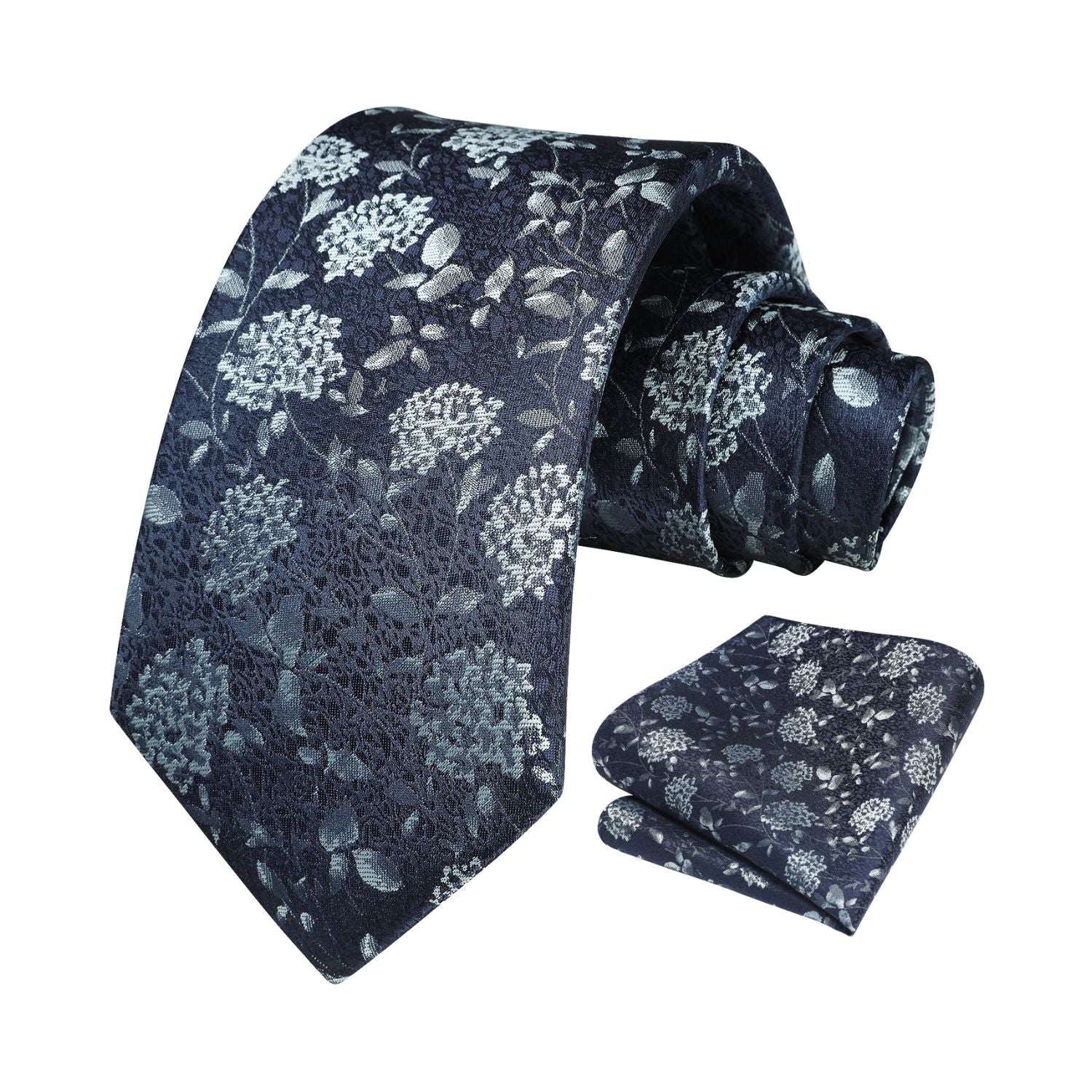 Floral Tie Handkerchief Set - 27 NAVY BLUE