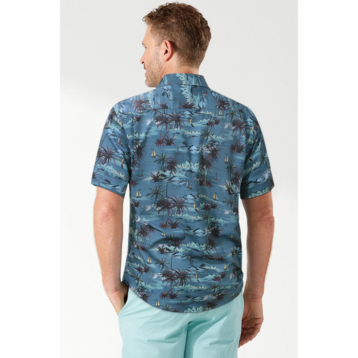 Hawaiian Tropical Shirts with Pocket - B-01 BLUE