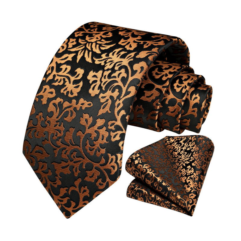 Floral Tie Handkerchief Set - GOLD/BLACK 