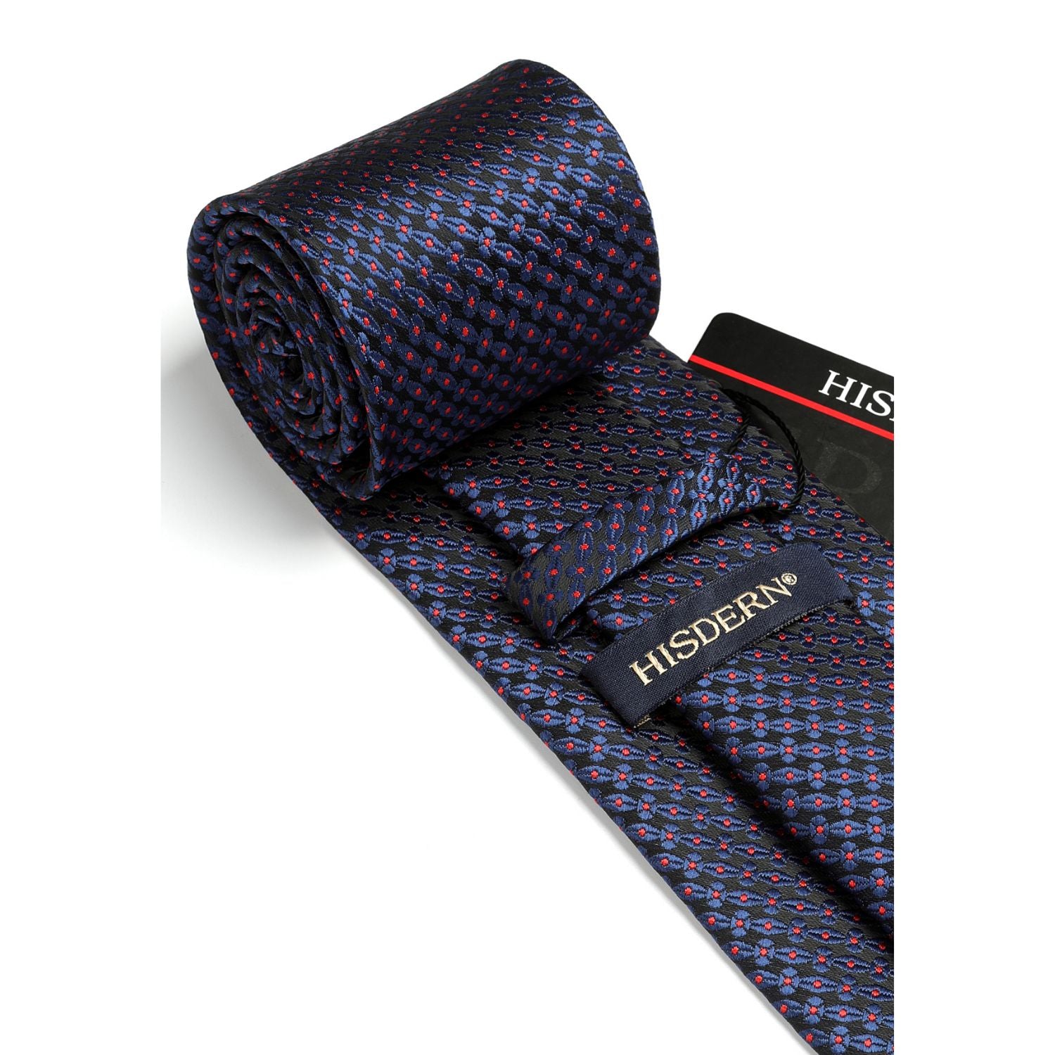 Houndstooth Tie Handkerchief Set - BLUE/RED