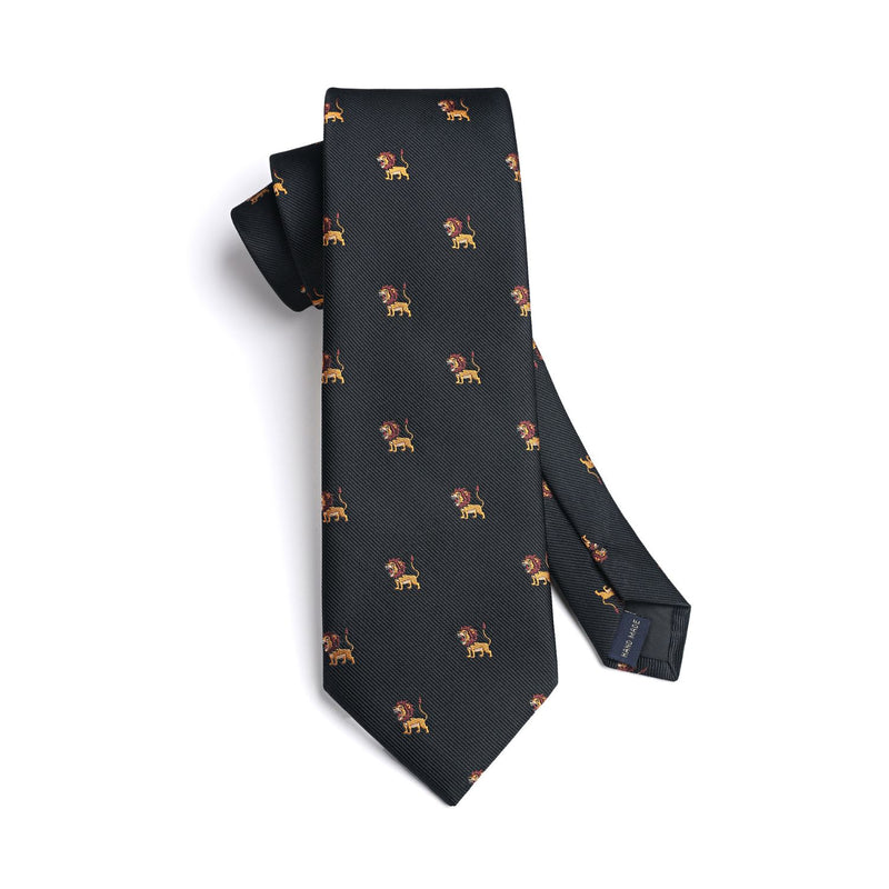 Lion Tie Handkerchief Set - BLACK 