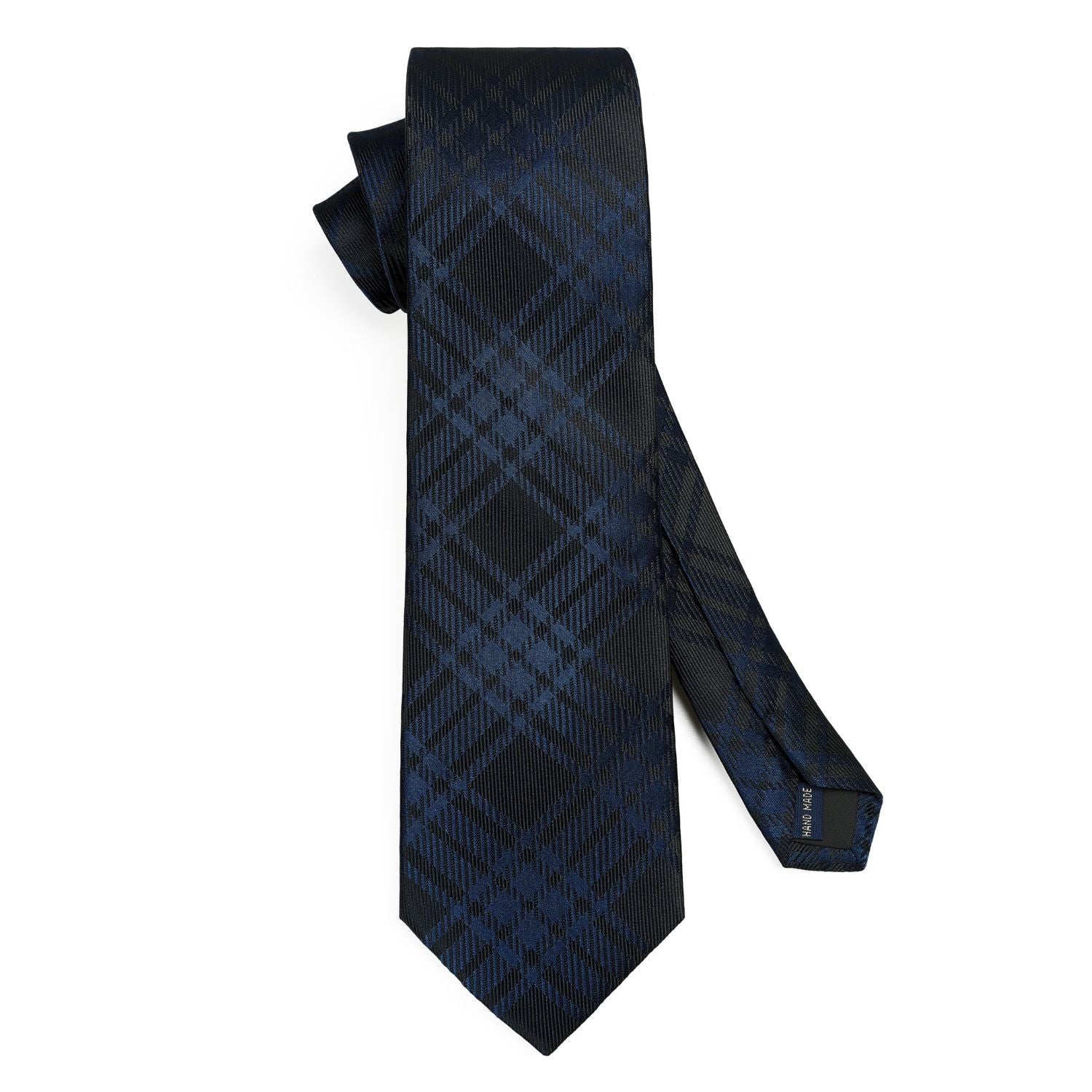 Plaid Tie Handkerchief Set - NAVY BLUE/BRWON
