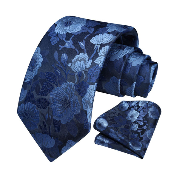 Floral Tie Handkerchief Set - BLUE 