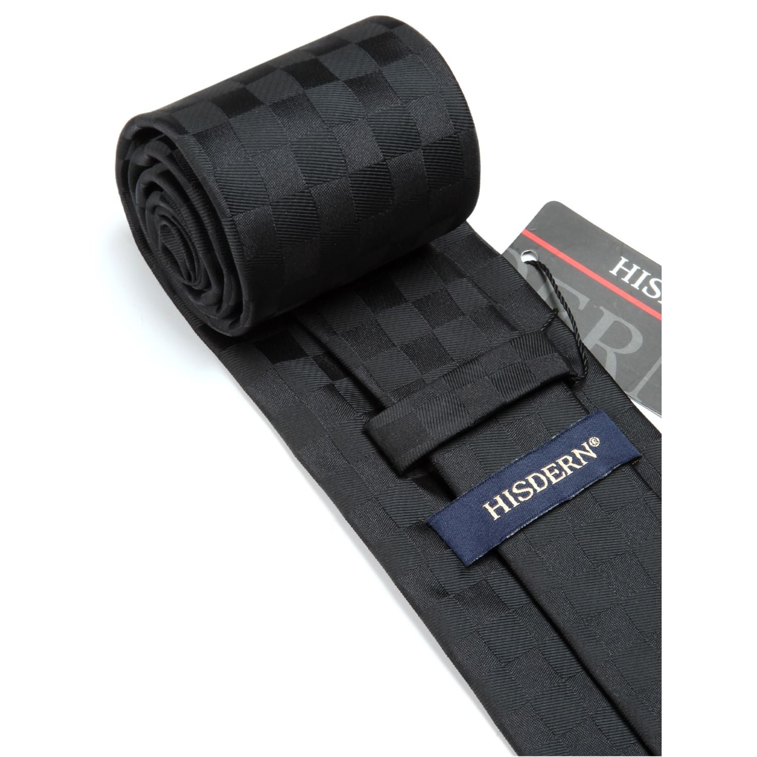 Plaid Tie Handkerchief Set - 073-BLACK GEOMETRIC