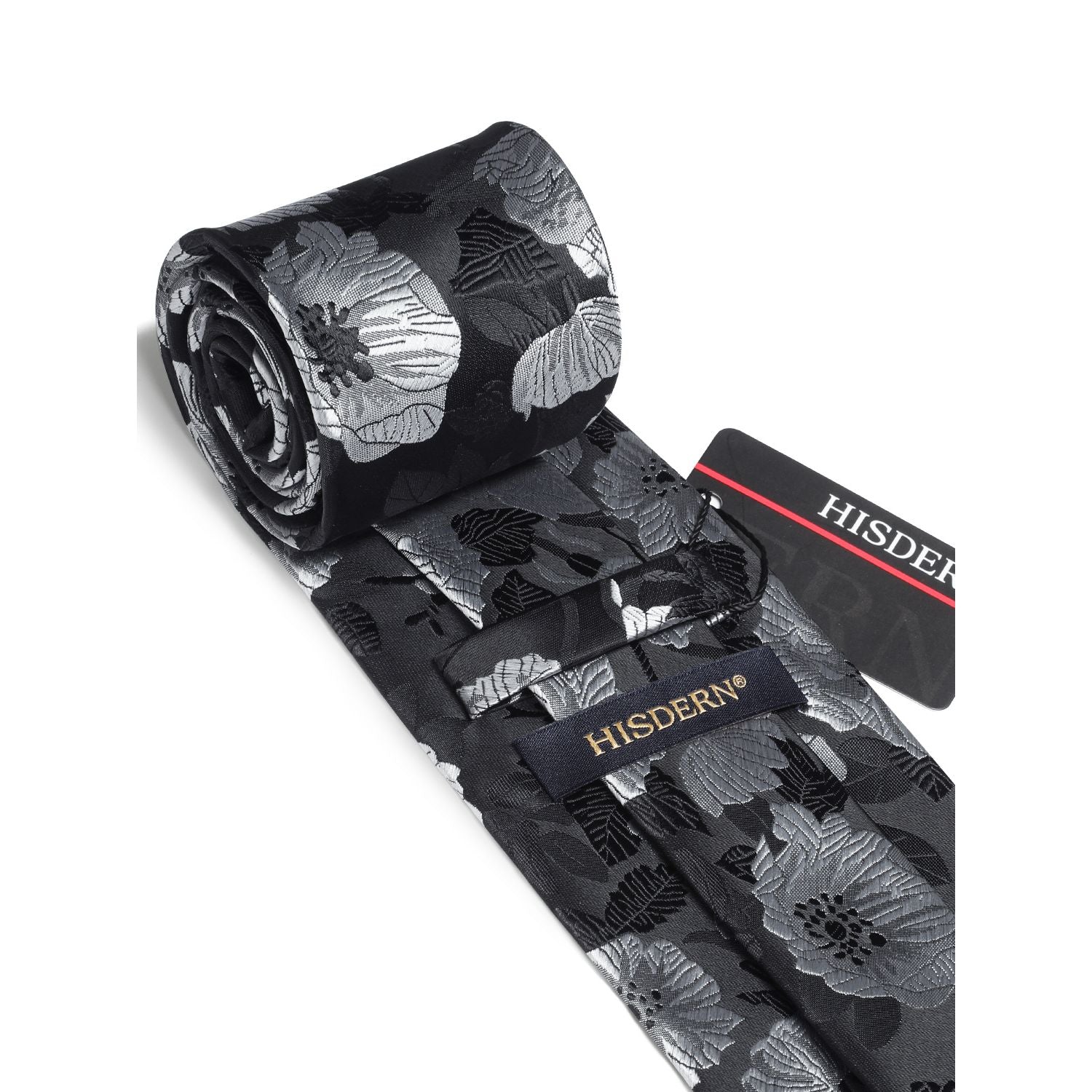 Floral 3.4 inch Tie Handkerchief Set - 11-BLACK