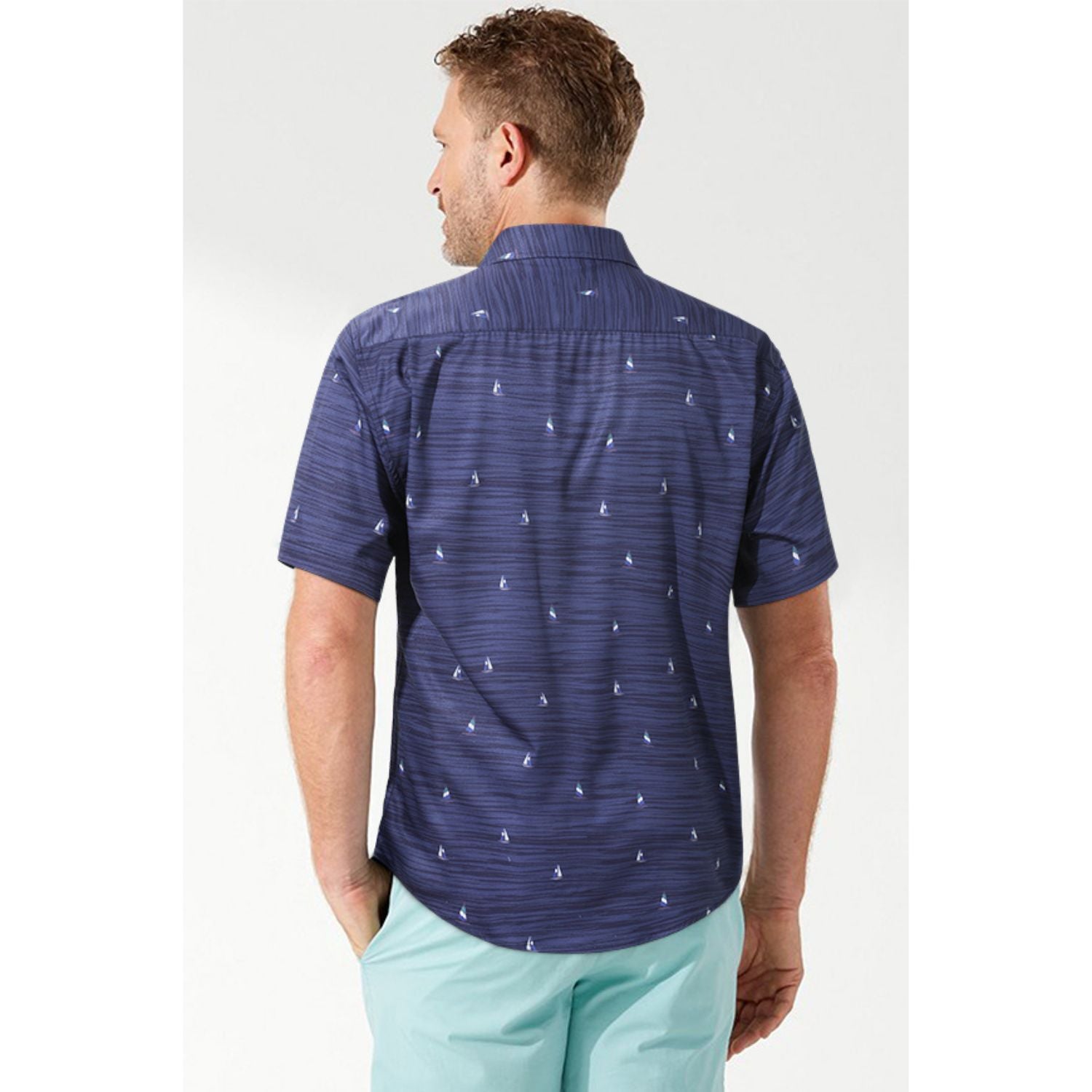 Hawaiian Tropical Shirts with Pocket - B-01 NAVY BLUE
