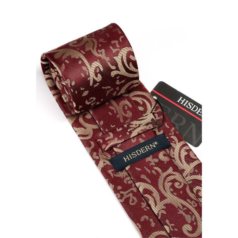 Paisley Tie Handkerchief Set - BURGUNDY/GOLD 