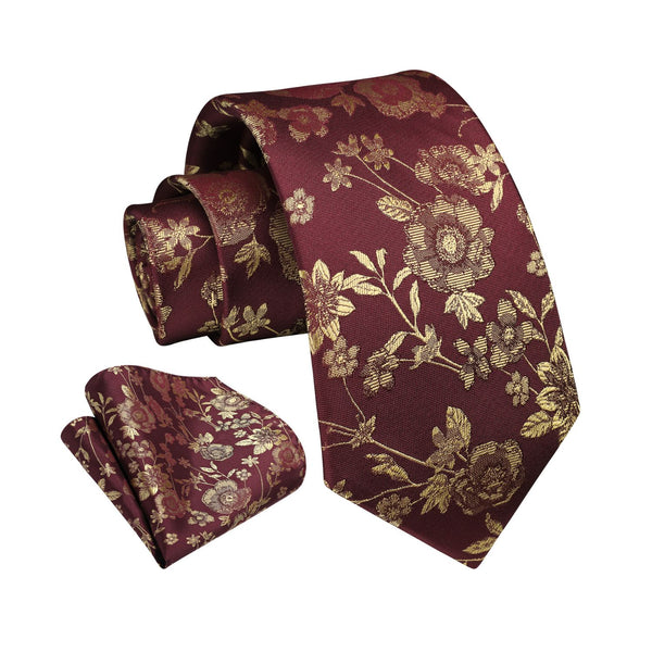 Floral Tie Handkerchief Set - 30RED/GOLD 