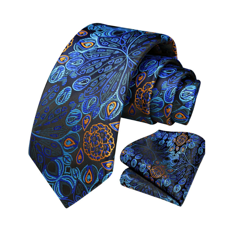 Paisley Tie Handkerchief Set - BLUE 