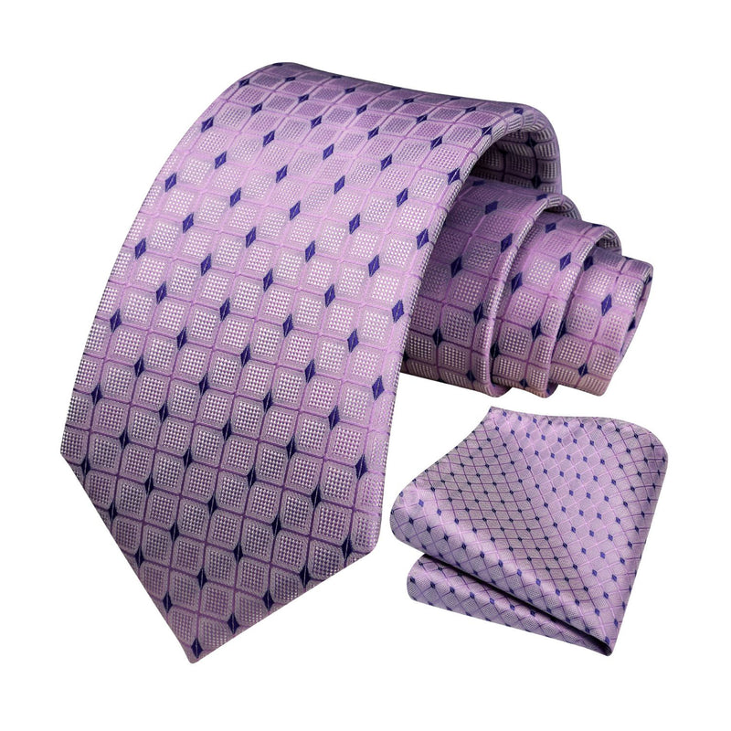 Plaid Tie Handkerchief Set - PURPLE 