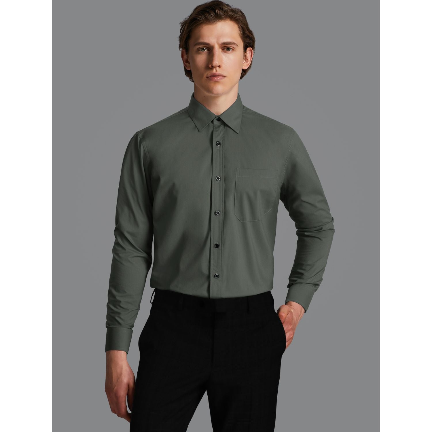 Casual Formal Shirt with Pocket - GREY