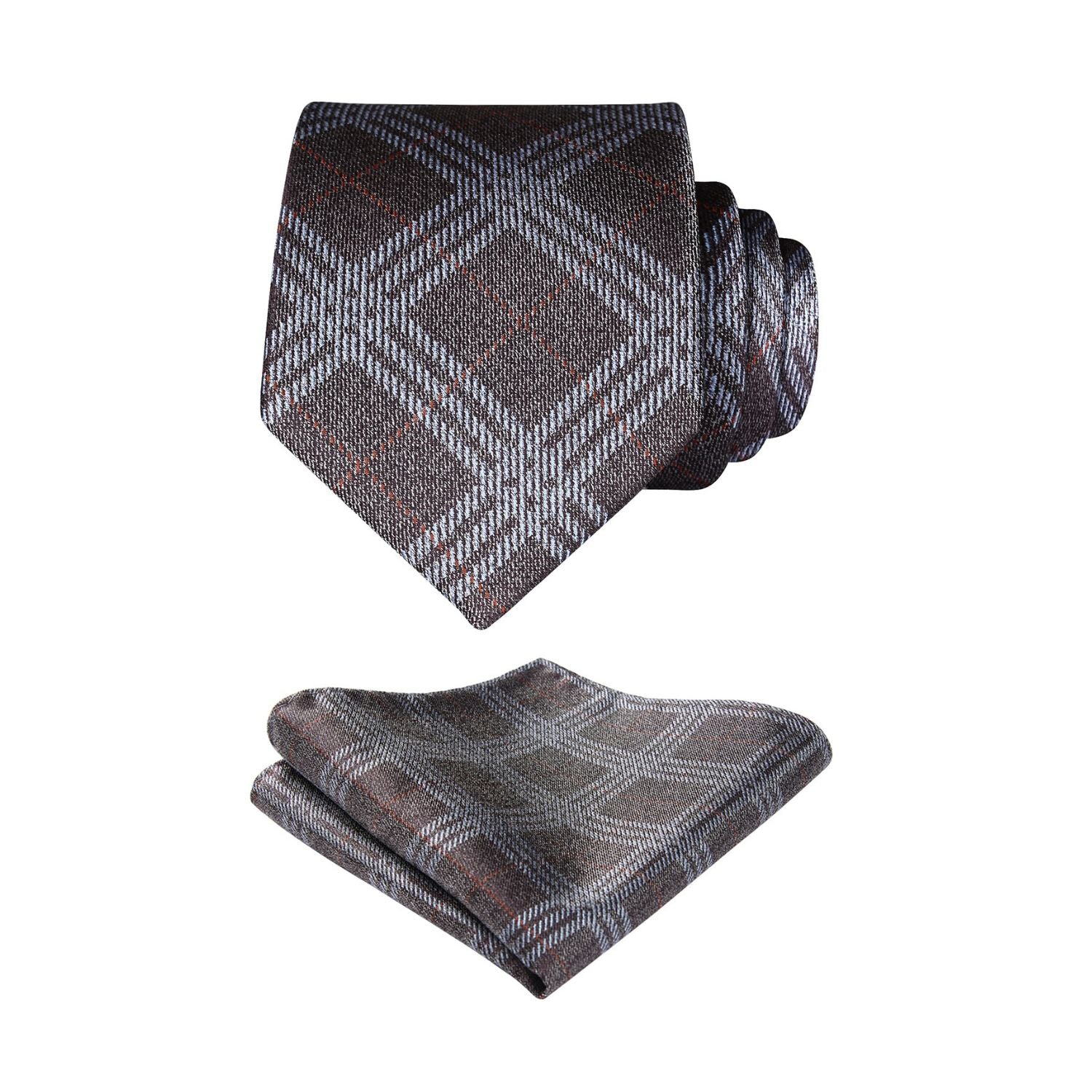 Stripe Tie Handkerchief Set - BROWN