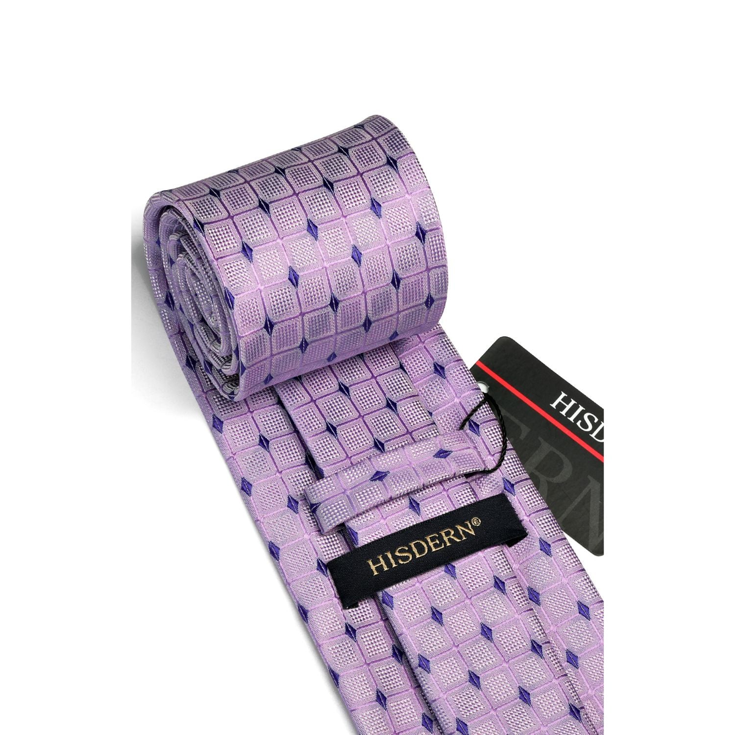 Plaid Tie Handkerchief Set - PURPLE