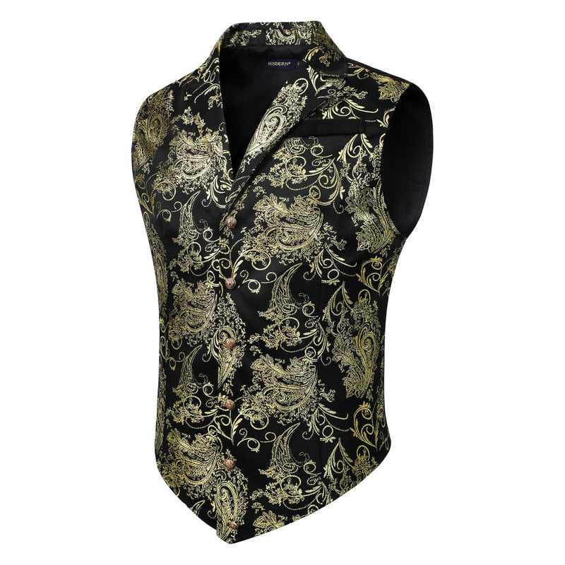 Gothic Lapel Vest for Men - BLACK/GOLD-1 