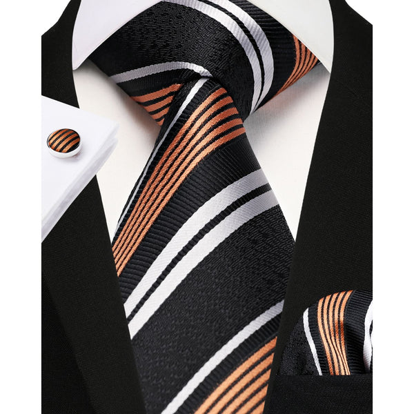 Stripe Tie Handkerchief Cufflinks - BLACK 