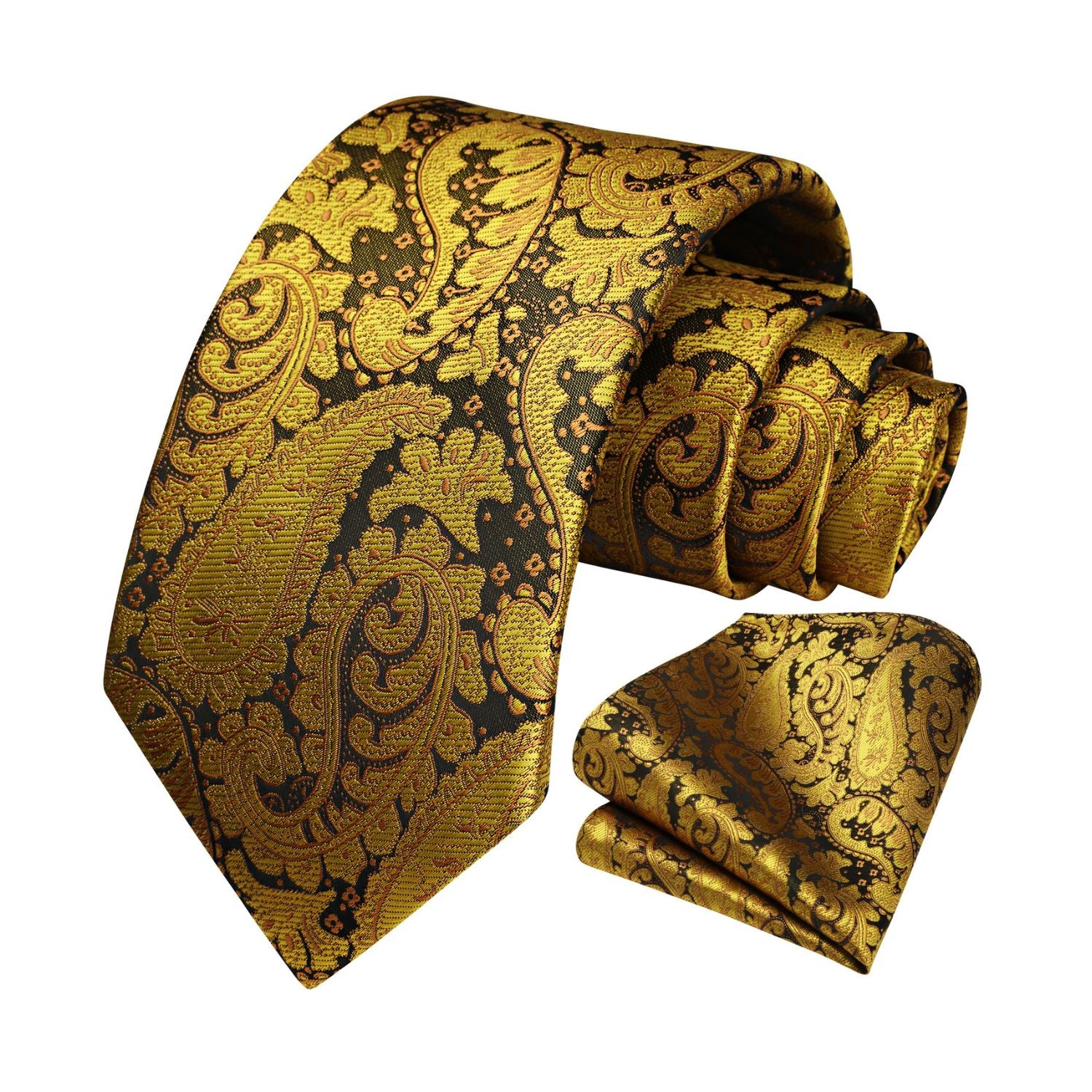 Paisley Tie Handkerchief Set - GOLD -PAISLEY