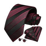 Stripe Tie Handkerchief Cufflinks - 02A-RED/BLACK 