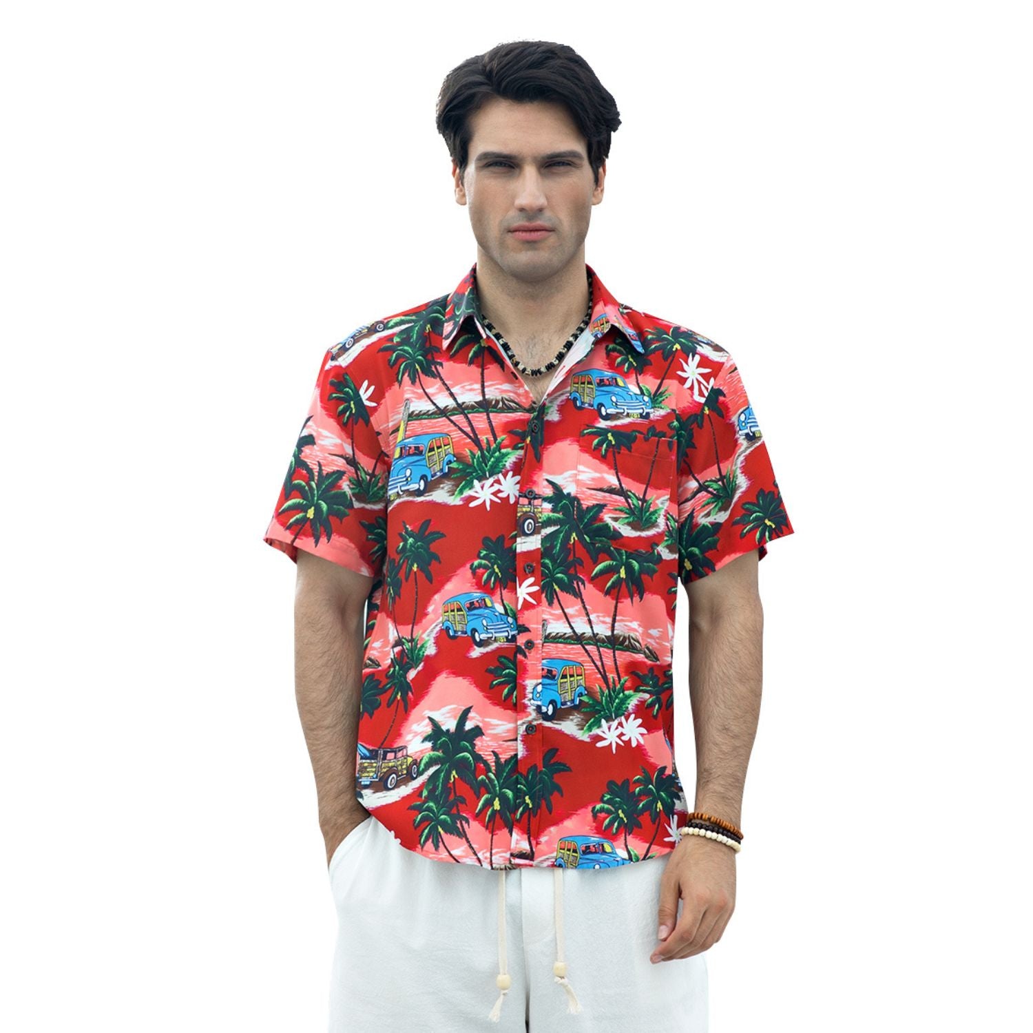 Hawaiian Tropical Shirts with Pocket - Z02- RED