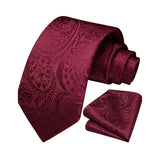 Floral Tie Handkerchief Set - BURGUNDY 