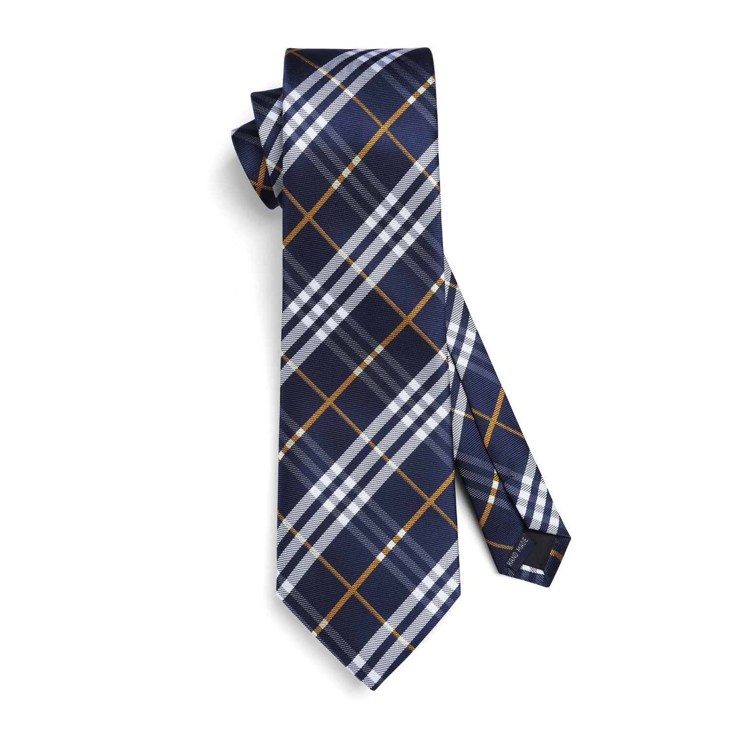Plaid Tie Handkerchief Set - 056-NAVY BLUE GREY ORANGE