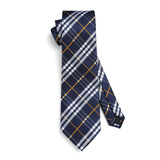 Plaid Tie Handkerchief Set - 056-NAVY BLUE GREY ORANGE 