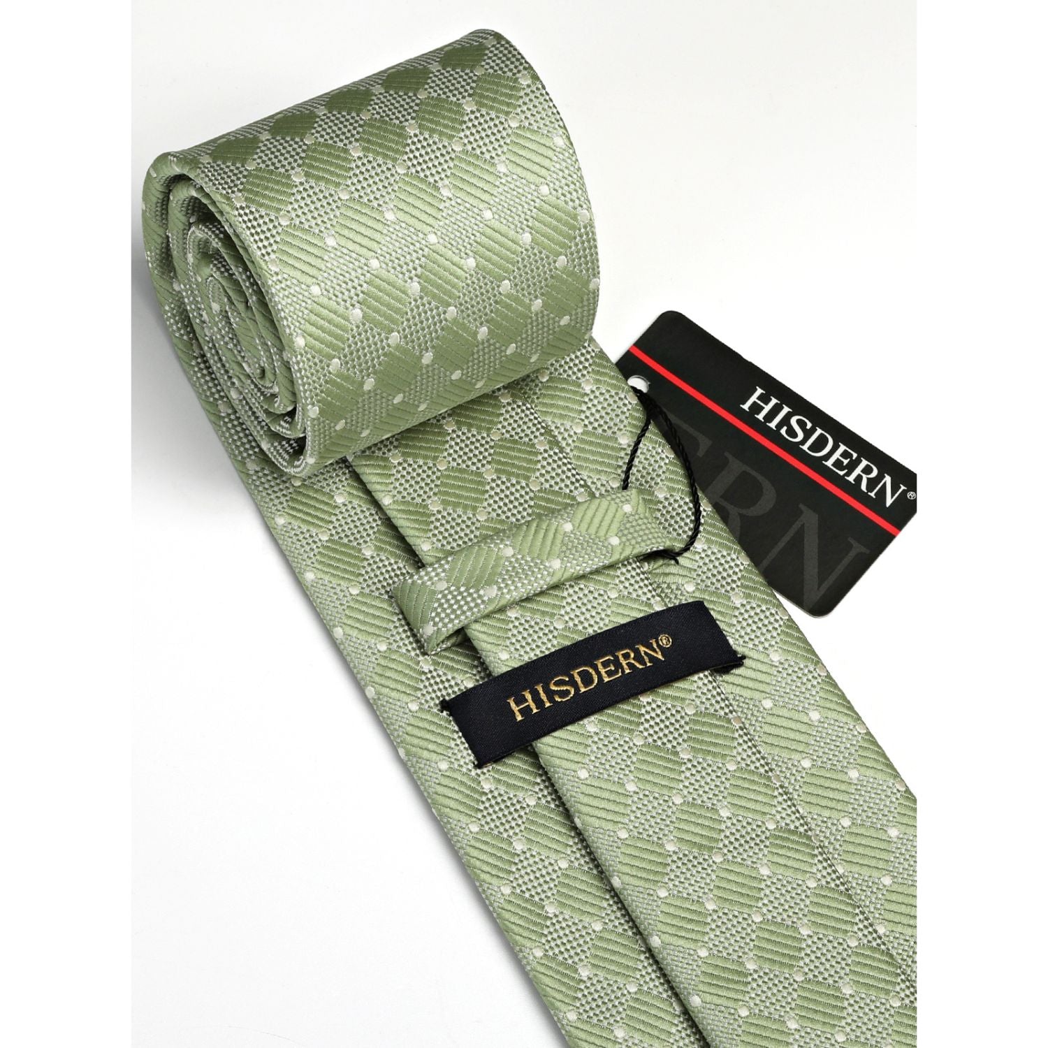 Plaid Tie Handkerchief Set - SAGE GREEN