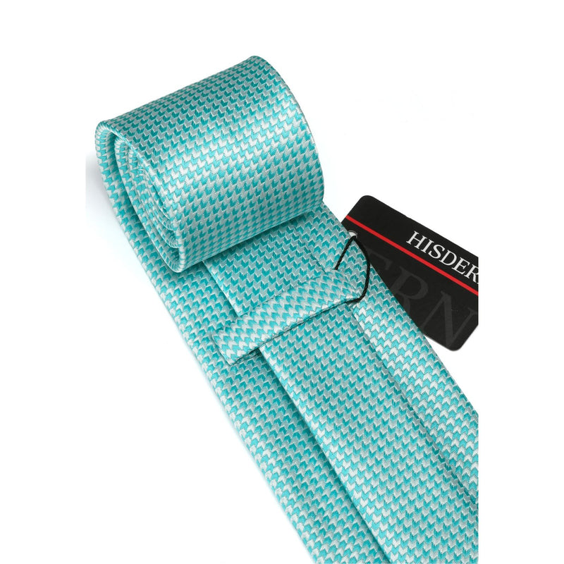 Houndstooth Tie Handkerchief Set - Z-MINT GREEN-WHITE 