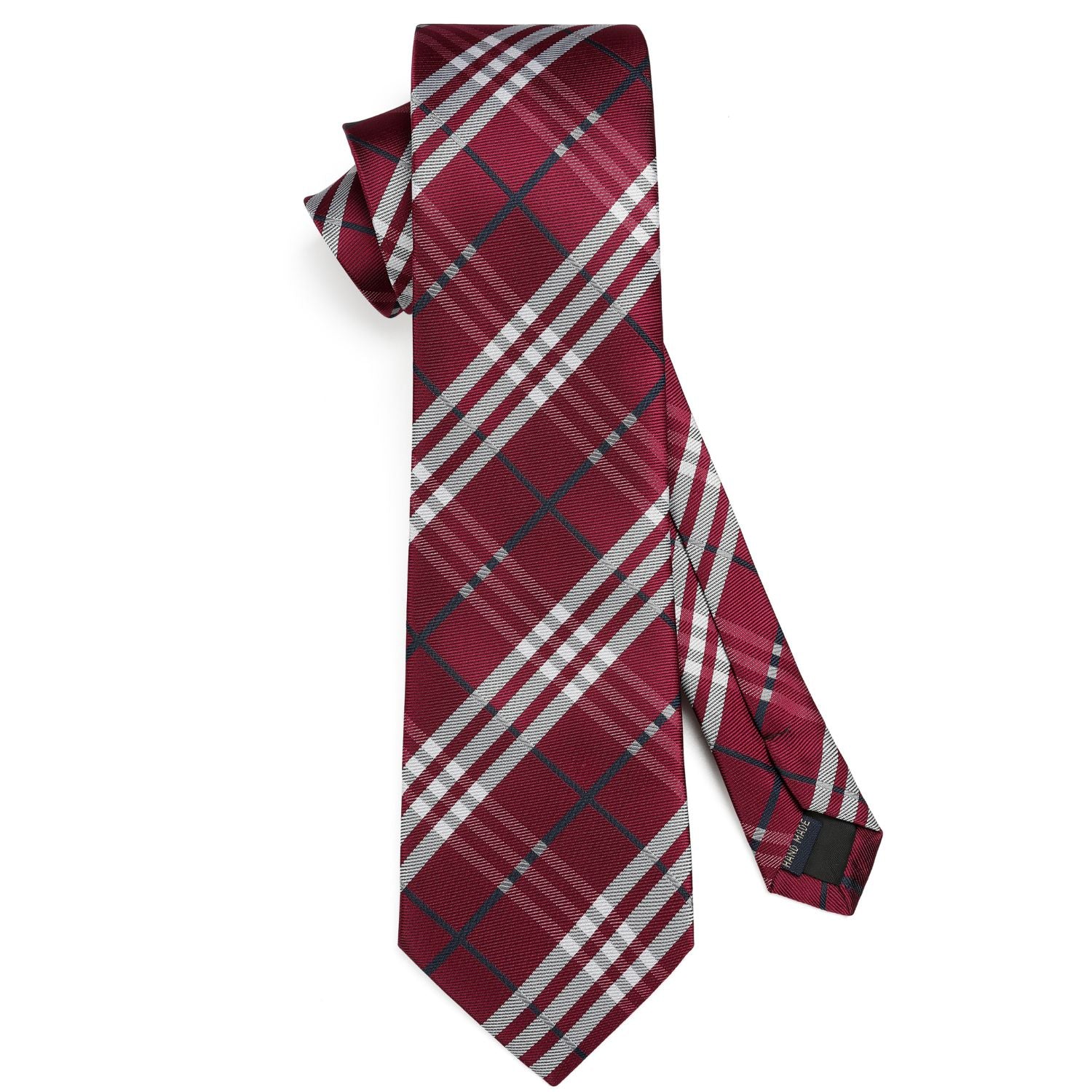 Plaid Tie Handkerchief Set - 062-BURGUNDY/GREY/BLACK
