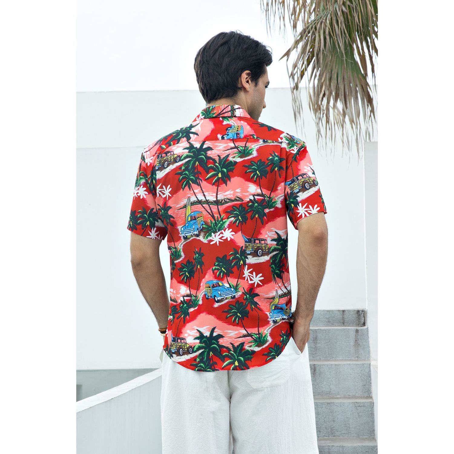 Hawaiian Tropical Shirts with Pocket - Z02- RED
