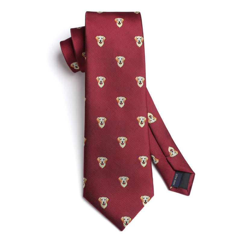 Golden Retriever Tie Handkerchief Set - BRUGUNDY-1 