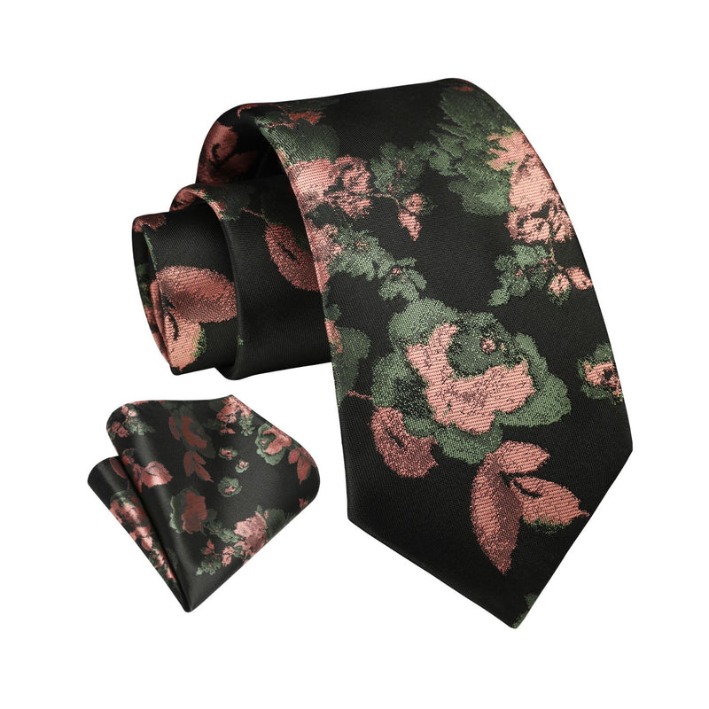 Floral Tie Handkerchief Set - NAVY BLUE 