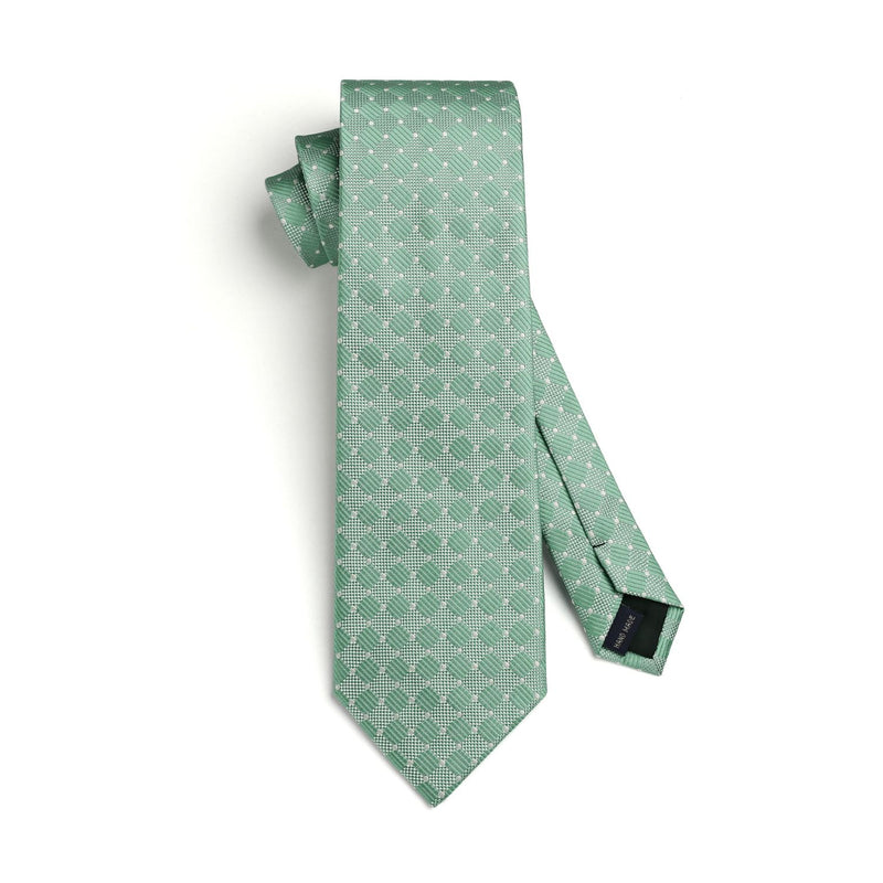 Plaid Tie Handkerchief Set - SAGE GREEN 