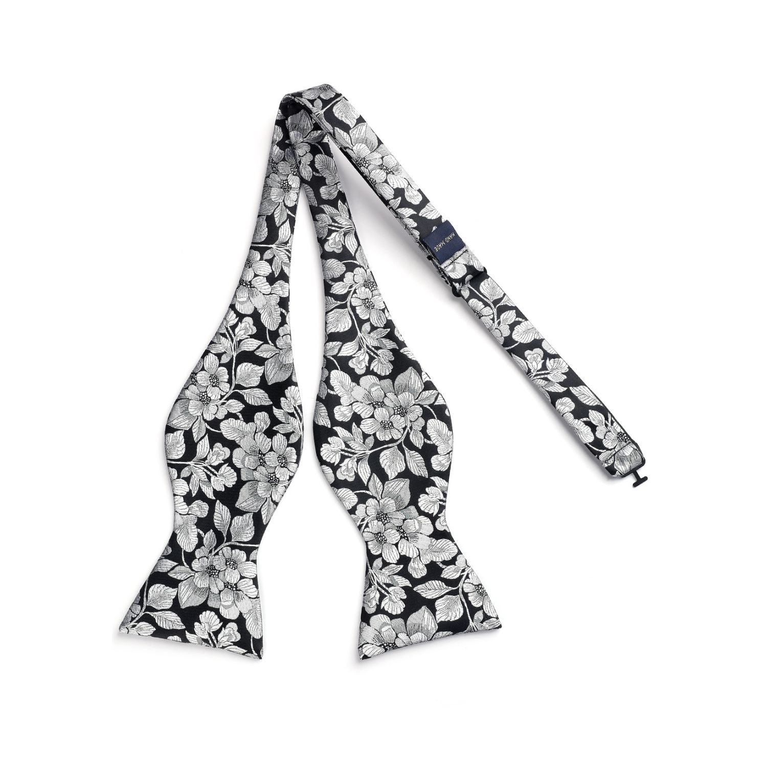 Floral Tie Handkerchief Set - BLACK/SILVER