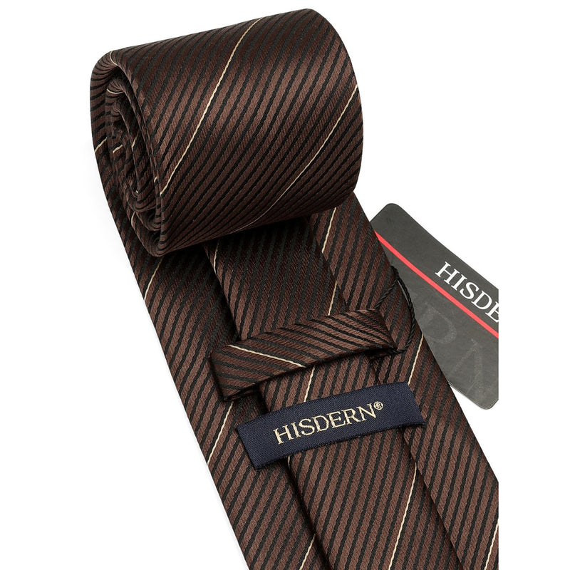 Stripe Tie Handkerchief Set - 11-BROWN 