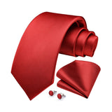 Solid Tie Handkerchief Cufflinks - RED 