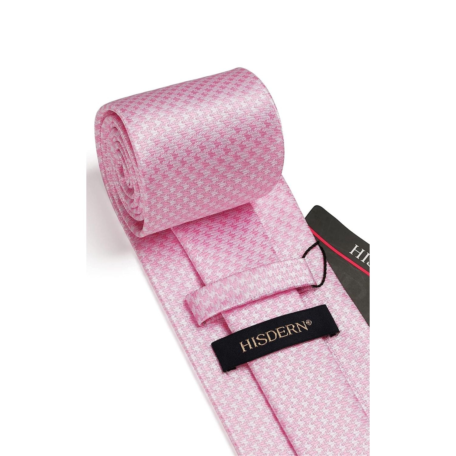 Houndstooth Tie Handkerchief Set - PINK/WHITE