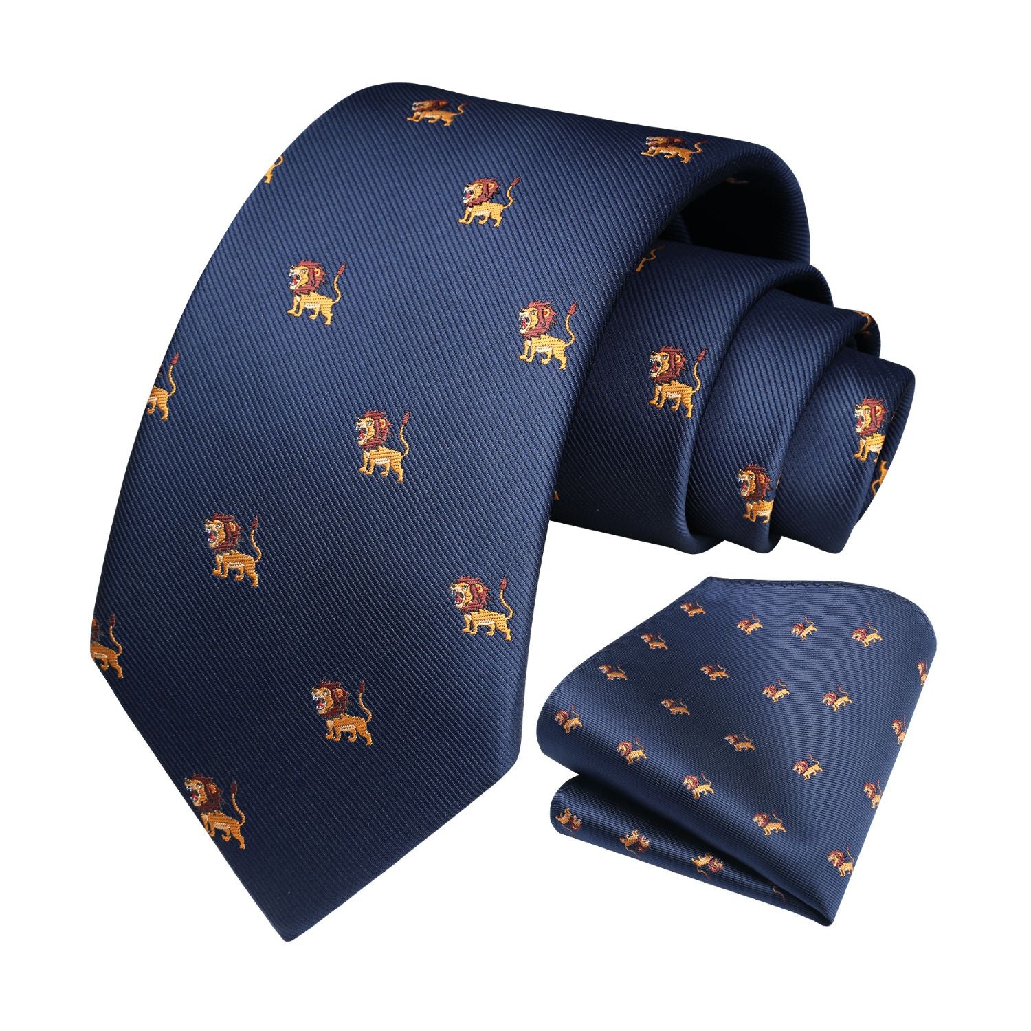 Lion Tie Handkerchief Set - NAVY BLUE-4