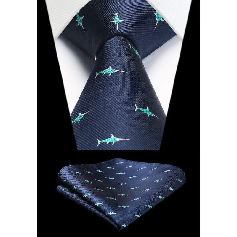 Swordfish Tie Handkerchief Set - NAVY BLUE 