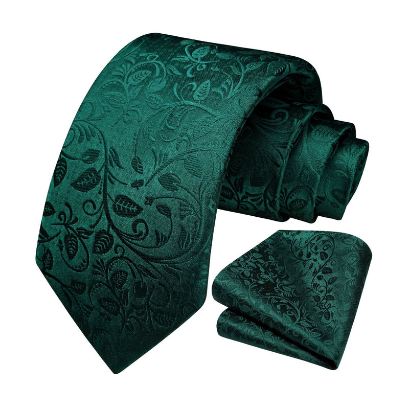 Floral Tie Handkerchief Set - K-GREEN-2 