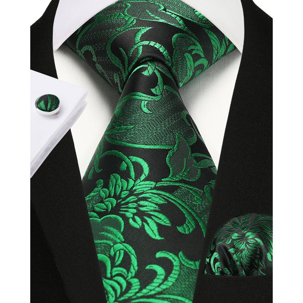 Floral Tie Handkerchief Cufflinks - A-GREEN2 