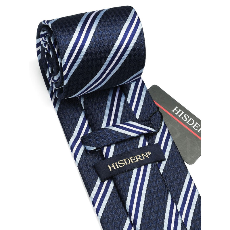 Stripe Tie Handkerchief Set - 13-NAVY BLUE 1 