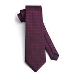 Plaid Tie Handkerchief Cufflinks Clip - DARK RED 