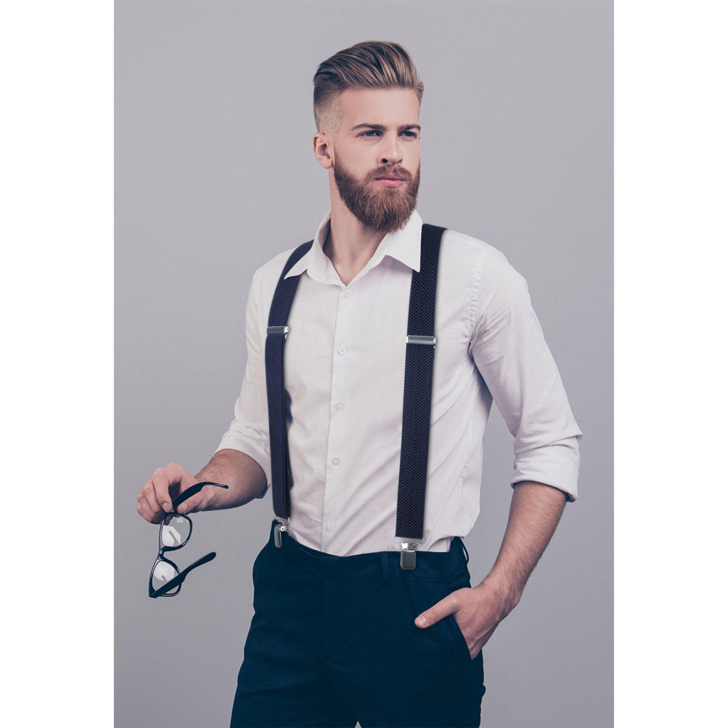 Thick Trouser 2 inch Adjustable Suspender - NAVY BLUE-2