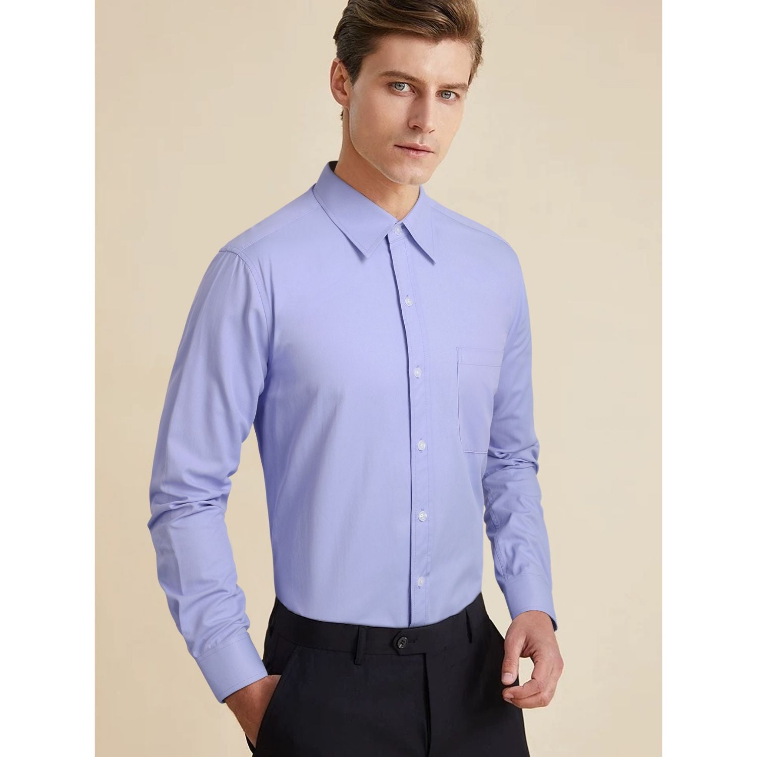 Men's Shirt with Tie Handkerchief Set - 05-LAVENDER