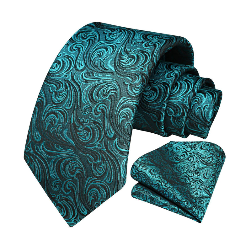 Paisley Tie Handkerchief Set - TURQUOISE 