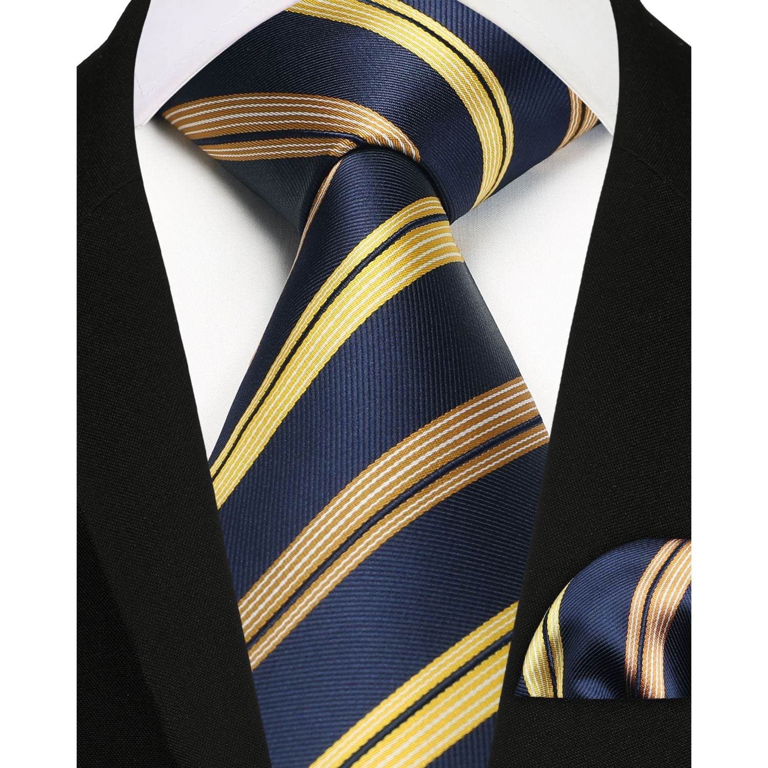 Stripe Tie Handkerchief Set - YELLOW